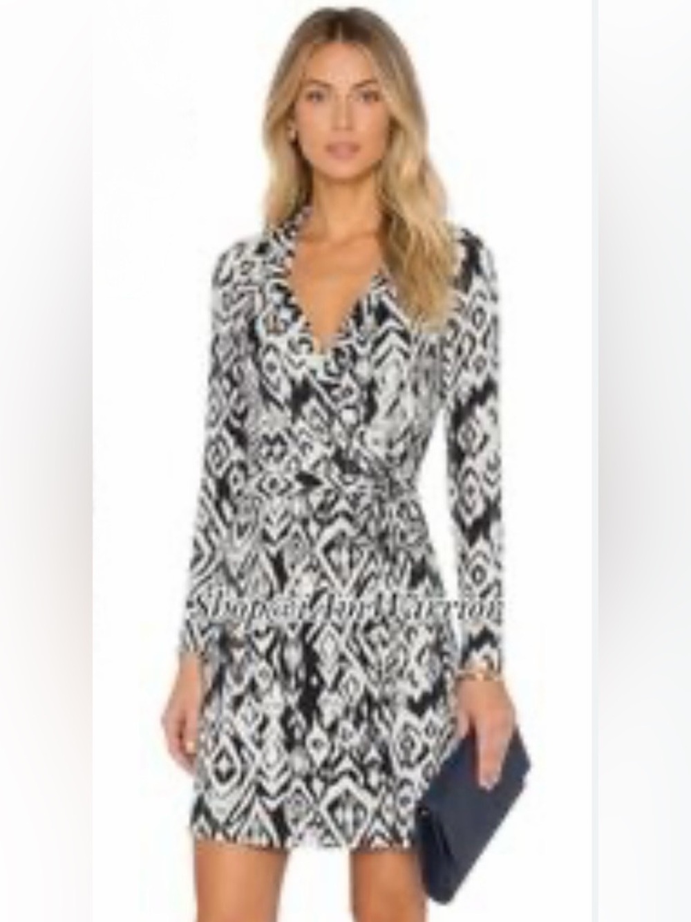 Tart Geo Print Navy/White Classic Ikat Wrap Dress with Tie Waist Sz M